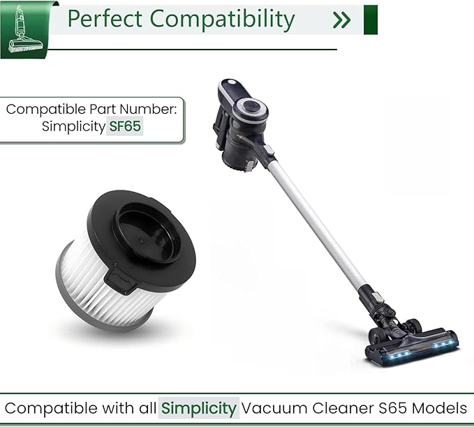 2 Count SF65 Replacement HEPA Filters - Compatible with Simplicity S65/S65S/S65D/S65P Cordless Stick & Handheld Vacuum Cleaners