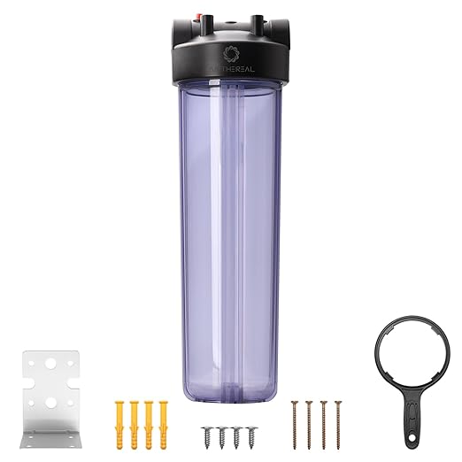 Airthereal Whole House Water Filter Housing, Sediment Filters for Well and City Water, 20"x4.5" Sediment Whole House Water Filter Cartridges, Pre-Filtration System with 1" NPT Port, (Clear Housing)