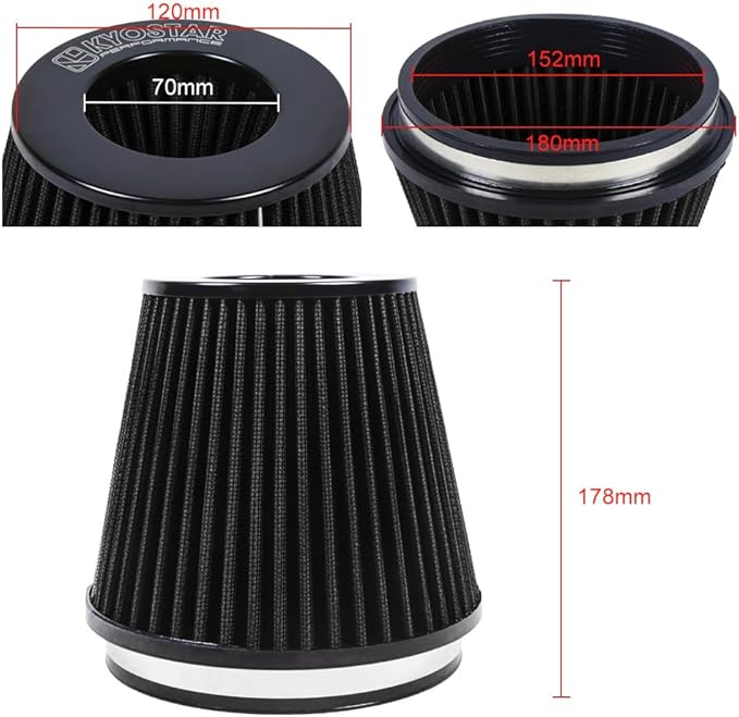 Kyostar 6" 152mm High Flow Inlet Cold Air Intake Cone Replacement Dry Air Filter Black