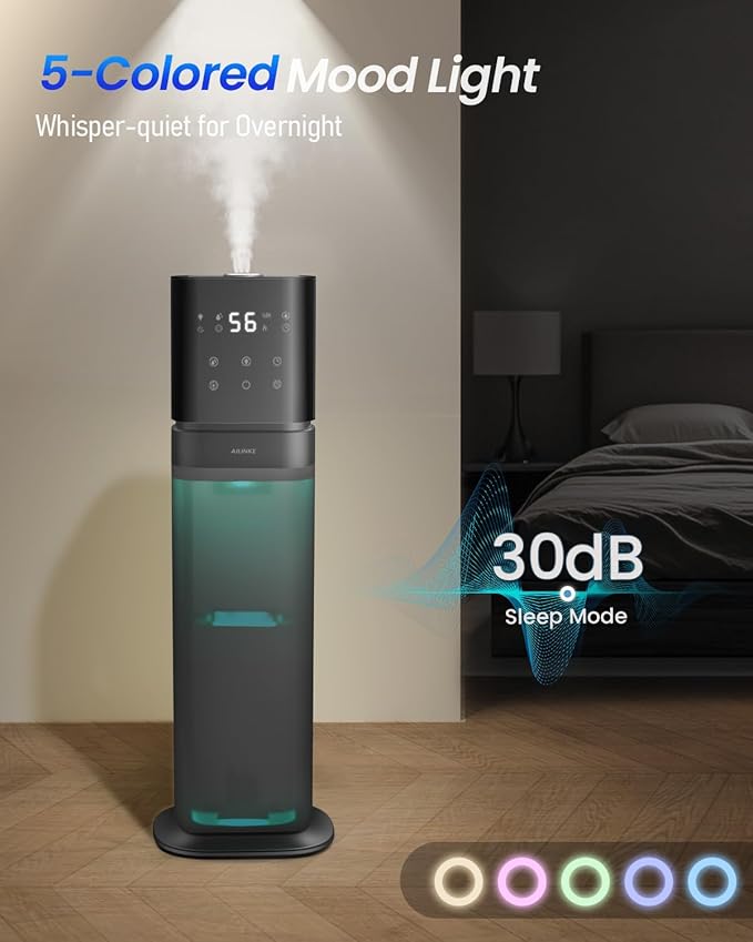 Smart Humidifier Large Room, 2.1Gal/8L Humidifiers for Bedroom with Extended Tube&Night Light, Whole House Cool Mist Humidifiers, WIFI App&Voice Control, School/Office/Warehouse, Dark Blue