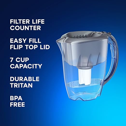 AQUAPHOR Water Filter Pitcher Ideal 7 Cup with 3 x B15 Filters - Grey