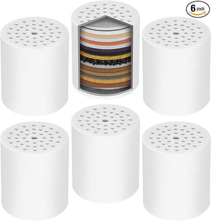 Universal Shower Filter Replacement Cartridge, 6 Pack 20 Stage Shower Head Filter for Hard Water, Microporous Pressurization High output Water Filter Compatible Similar Design, 10000 Gallons 3 Month