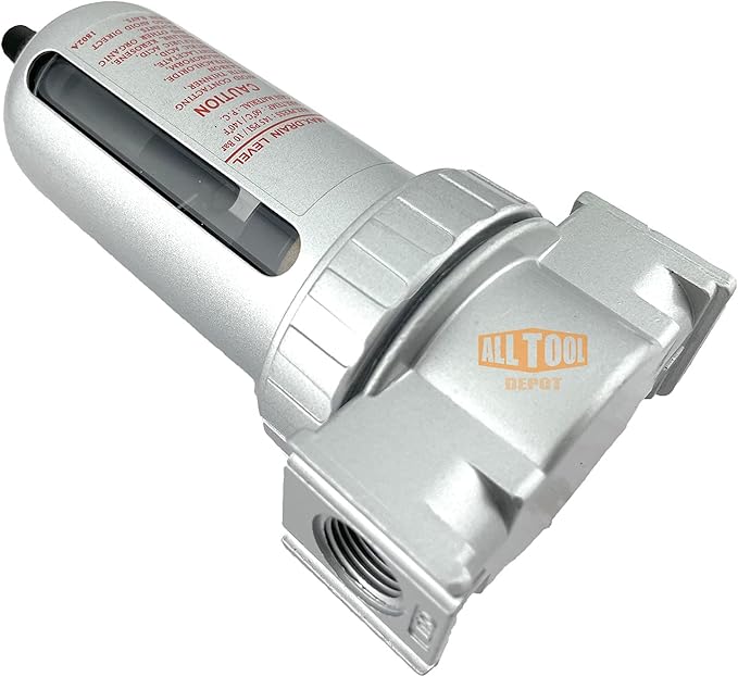 1/2" NPT MID FLOW Particulate Filter/Water Trap For Air Compressor Compressed Air Lines, 5u With Poly Bowl And Metal Bowl Guard (AUTO DRAIN)