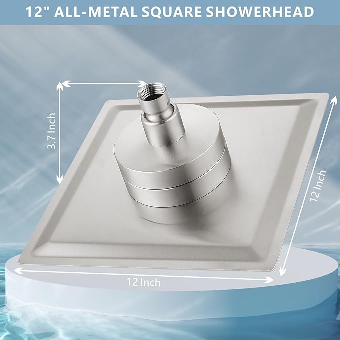 Large Rain Shower Head with Filtered - 12" All Metal Square Rainfall Showerhead Filter for Remove Chlorine and Harmful Substances, Brushed Nickel
