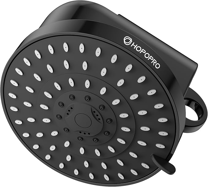 High Flow Filtered Shower Head, HOPOPRO 5 Modes High Pressure Fixed Showerhead with Filter, 2-In-1 Shower Head Filter for Hard Water, Remove 99% Chlorine, Improves Skin Hair Condition (6 Inch Black)