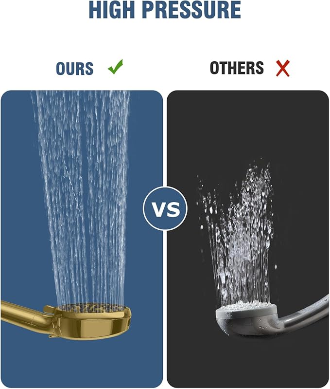 Filtered Shower Head with Handheld Gold, BOWGER 6 Modes High Pressure Shower Heads with Power Wash Mode and Hard Water Filter, Detachable Hand Held Showerhead Set with Extra Long Hose, Golden
