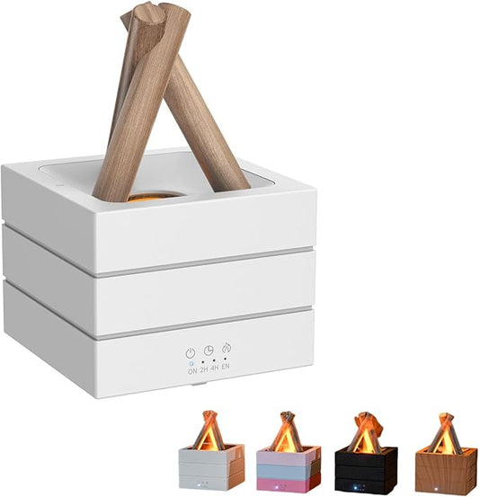 Flames Humidifier Essential Oil Diffuser, Bonfire Essential Oil Scent Diffuser Humidifier, Small USB Desktop Humidifiers with 7 Colors, Campfire Aromatherapy Diffusers for Home & Office (White)