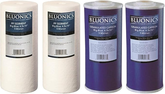 Bluonics Sediment & Carbon Replacement Water Filters 4pcs 4.5" x 10" Whole House Cartridges