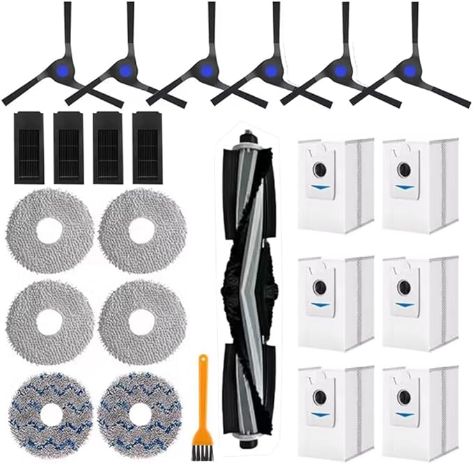 Replacement Accessories Set for Ecovacs Deebot X2 Omni / X2 / X2 Pro / DEX86 Robot Vacuums, 1 Main Brush, 6 Side Brushes, 4 Filter, 6 Mop Pads, 6 Dust Bag, 1 Brush