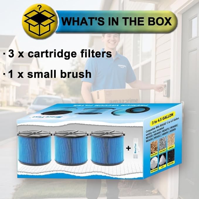 3 Pack VF3500 Filter Replacement for Rigid Shop Vac Filter 4 Gallon, 3-LAYER Fine Dust Wet/Dry Vacuum Filter 26643, compatible with RIDGID Portable 3-4.5 Gallon Shop Vac Models# WD4070