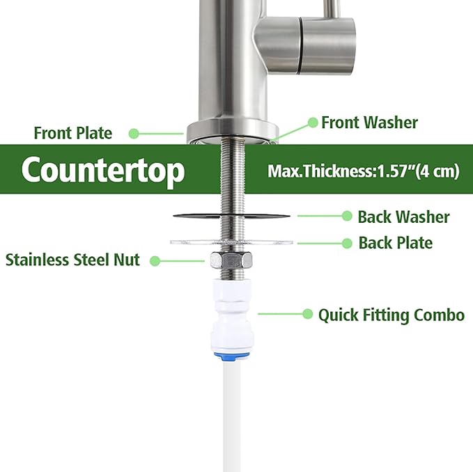 Drinking Water Faucet Brushed Nickel, Kitchen Water Filter Faucet Stainless Steel for Reverse Osmosis or Water Filtration System Beverage Non Air Gap RO Faucet for Kitchen Bar Sink.