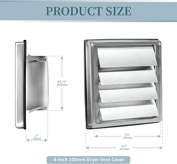 4/5/6-Inch Dryer Vent Cover Outdoor for House, Exhaust vent Wall Vent Outside (Louvered design 4-Inch)