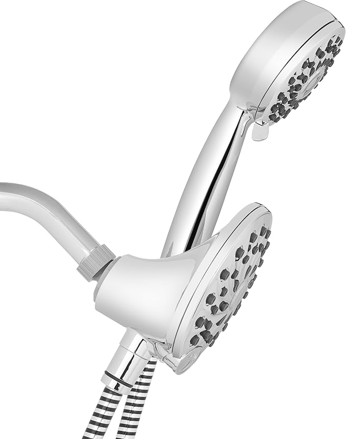 Waterpik One-Touch Dual 2-in-1 Shower System With Rain Shower Head and 7-Mode Hand Held Shower Head, Chrome XPB-133E-763E PowerPulse Chrome 8 Settings Showerhead Combo 1.8 gpm