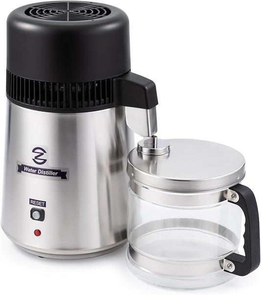 CO-Z Water Distiller 4L Distilled Water Maker with Glass Pot, Brushed 304 Stainless Steel Home Countertop Distiller Water Machine, Distilling Water Purifier Distillers to Make Clean Water