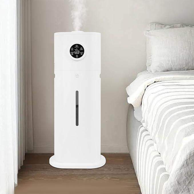 Smart Humidifier for Bedroom Large Room, 12L/3.17Gal Ultrasonic Cool Mist Humidifier with LCD Touch Screen & Remote Control 150W Top Fill Cool and Warm Mist Ultrasonic Floor Humidifiers