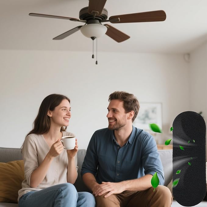 6PCS Ceiling Fan Filters for Blades, Unscented Activated Coconut Shell Carbon Air Filter Easy-Stick Ceiling Fan Blade Filters Universal Ceiling Fan Air Filters for Bedroom Living Room