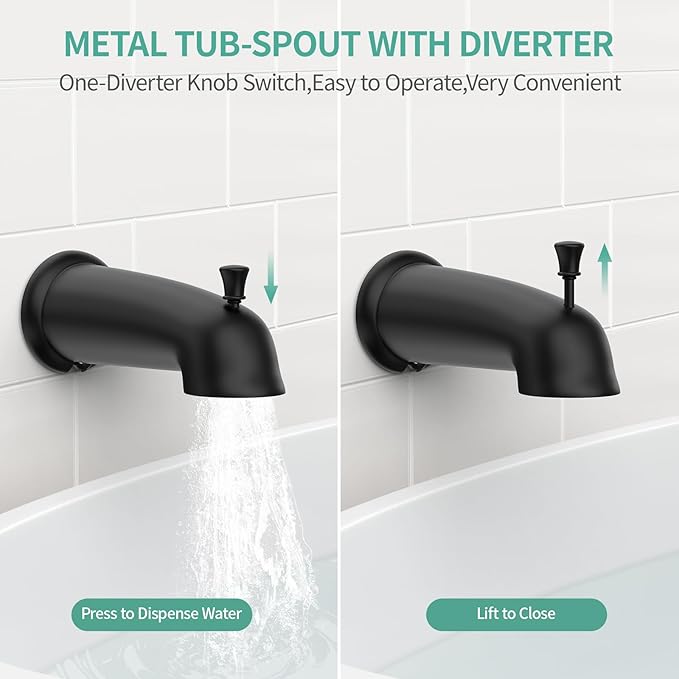 SR SUN RISE Shower System with Tub Spout, 35-Function Dual 2-in-1 Tub and Shower Faucet Combo Set, Single-Handle Tub and Shower Trim Kit, Patented 3-Way Diverter Matte Black(Valve Included)