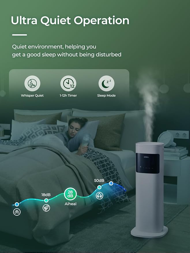 Humidifier for Large Room Home, 10.5L Top Fill Cool and Warm Mist Ultrasonic Floor Humidifiers for Baby and Plants with Customized Humidity, Timer, Sleep Mode, Auto Shut Off, Quiet, White