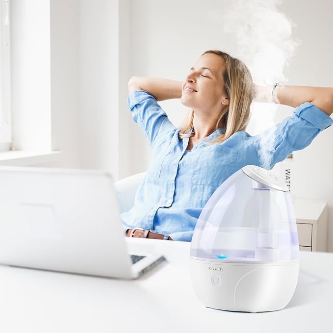 Cool Mist Humidifier for Bedroom,2L Small Humidifiers for Bedroom and Office,25dB Humidifier for Toy room and Plant,Last Up to 13H on Max Mist Setting (White Transparent)