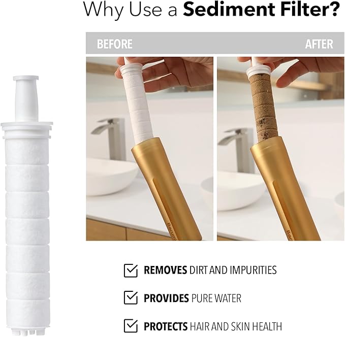 Barumi Pluo Handheld Filtered Shower Head - Gold | Vitamin C Filter for Healthy Skin & Hair | High Pressure Soft Spray | Dual Filtration Removes Chlorine & Impurities | Gentle Shower for Pets