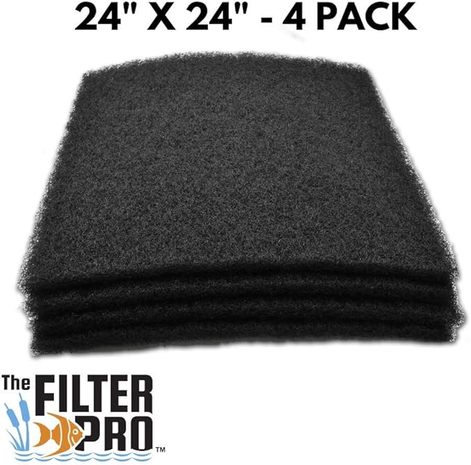 Black Coarse Filter Media, 1.25" Thick, 24" x 24" Pads, 4 Pack, Perfect for Aquariums, Ponds or Water Gardens, Made in USA