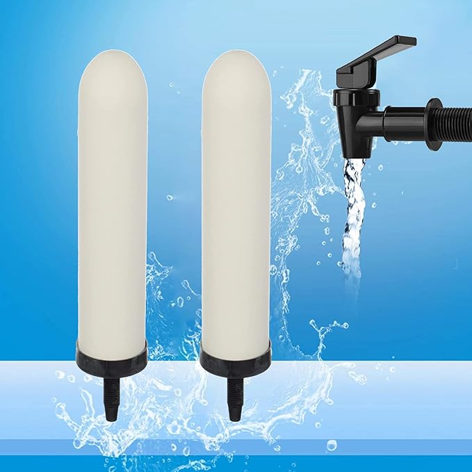 HUINING 2PCS 7" Ceramic Filter Candle Activated Carbon Replacement Filters Compatible with ProOne and Berkey Countertop Gravity Water Filter System, Household Water Bucket,Water Cooler Filtration