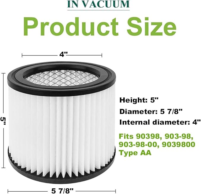 IN VACUUM 2 Pack Replacement for Shop Vac Filter 90398, 903-98, 9039800, 903-98-00, 952-02H87S550A, Hangup Wet Dry Vacuum Cartridge Filter, Fits Most for Shop Vac 4 Gallon and Less