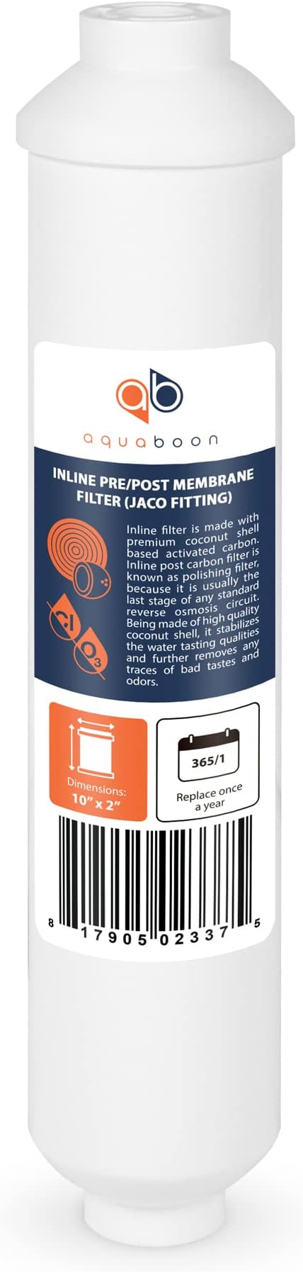 Aquaboon Inline Water Filter for Refrigerator 12-Pack of Inline Post/Carbon Polishing Water Filter Catridge for Reverse Osmosis System Standard Size (Jaco fitting)