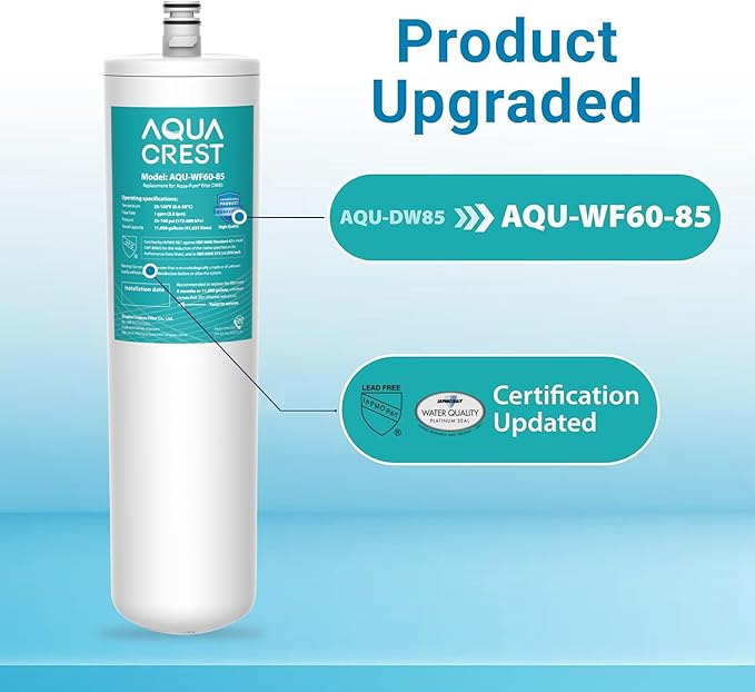 AQUACREST DW85 Under Sink Water Filter, Replacement for 3M® AP-DW85, 5584408, AP-DWS700, Cuno® CFS8112, CFS8812X-S, CFS8720, KOHLER® K-201-NA, KOHLER® K-202-NA, Model No. WF60-85