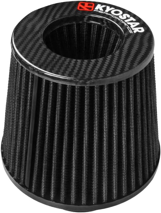 Kyostar 3 Inch 76mm Cold Air Intake Filter Cone Universal Carbon Fiber Replacement High Flow Dry Air Filter Black