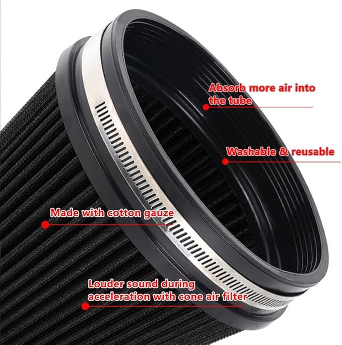 6" Inlet Cold Air Intake Filter Cone Replacement Performance Washable Clamp-On Dry Air Filters Black (8" Tall)