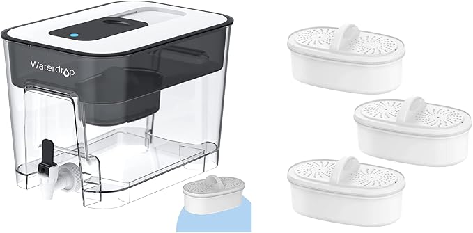 Waterdrop 200-Gallon 40-Cup Water Filter Dispenser (with 1 Filter) & Waterdrop WD-PF-01A Plus NSF Certified Replacement Filters (3 Packs).