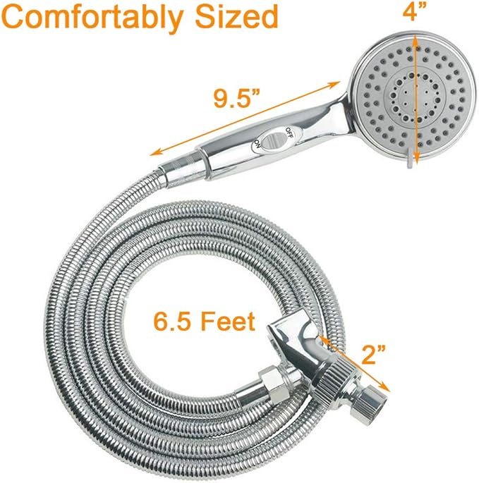 HauSun Handheld Shower Head with On/Off Switch - 5 Spray Settings 6.5 Feet Extra Long Hose High Pressure with Bathroom Faucet Kit - Universal Adapter Holder Mount for Wall,Chrome Finish