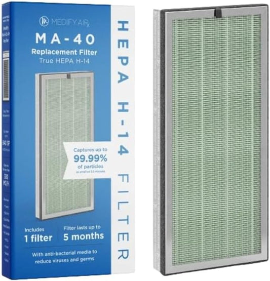 Medify Air MA-40 Genuine Replacement Filter | for Allergens, Wildfire Smoke, Dust, Odors, Pollen, Pet Dander | 3 in 1 with Pre-filter, H14 HEPA, and Activated Carbon | Removal to 0.1 Microns | 1-Pack