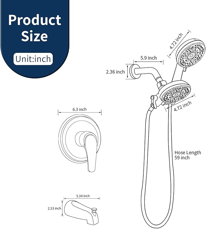 Tub and Shower Faucet Set Complete Dual Shower Head and Handheld 2 in 1 Combo Set Shower System with Tub Spout Tub and Shower Trim Kit Brushed Nickel