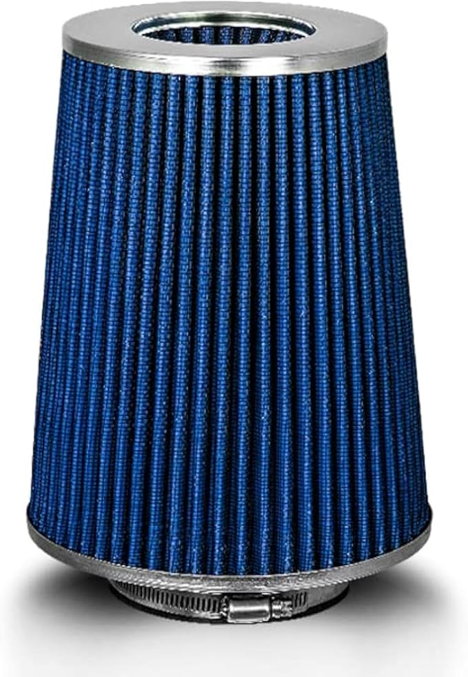 BLUE 3.5" 89 mm Inlet Truck Cold Air Cone Replacement Performance Washable Clamp-On Dry Air Filter (8" Tall)