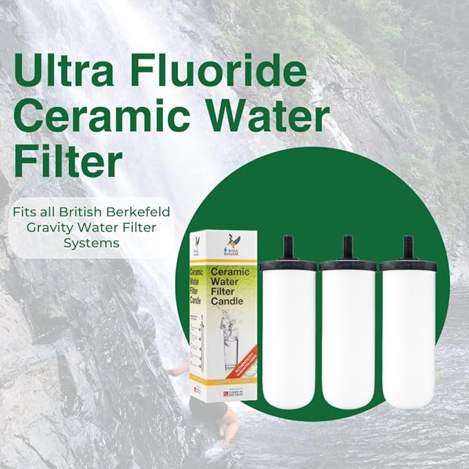 British Berkefeld Doulton W9120133 8B76 7" Ultra Fluoride Gravity Drinking Water Ceramic Replacement Candle Element Filter 3 Pack