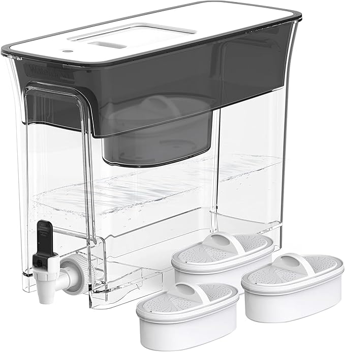 Waterdrop 35-Cup Slim Water Filter Dispenser, Large Capacity Water Filter Pitcher, 200-Gallon Long-Life, 5X Lifetime, Reduces Chlorine, PFOA/PFOS and More, BPA Free, Black (with 3 Filters)