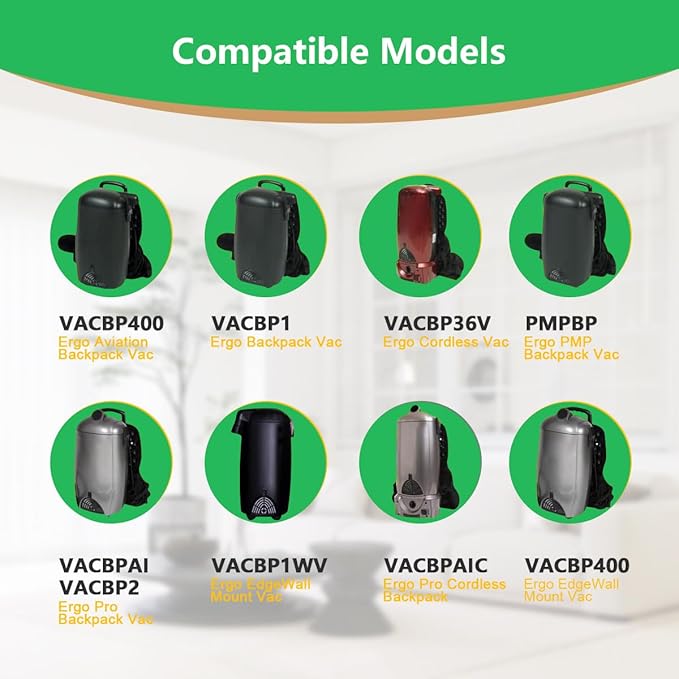 8 Pack Replacement VACBP6 HEPA Filter Bags Compatible for Atrix Ergo 8 Quart Backpack Vacuum, Replace Part VACBP36V VACBPAI VACBP1