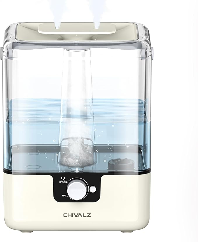 CHIVALZ Humidifiers for Bedroom, 6L Cool Mist Humidifiers for Baby Nursery, 26dB Quiet, 50H Runtime, Top Fill Humidifier for Large Room, Home, Plants, Nightlight, Oil Diffuser 1 Pack