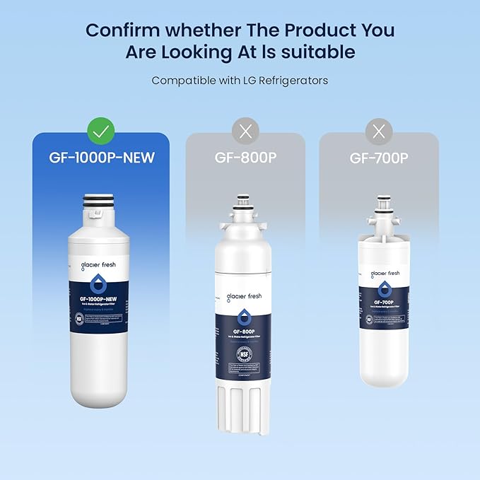 GLACIER FRESH Water Filter LT1000PC Replacement for LG Refrigerator, Compatible with LG LT1000P/PC/PCS, LT1000PC, LT-1000PC, MDJ64844601, ADQ747935 ADQ74793504 Water Filter (1 Pack)