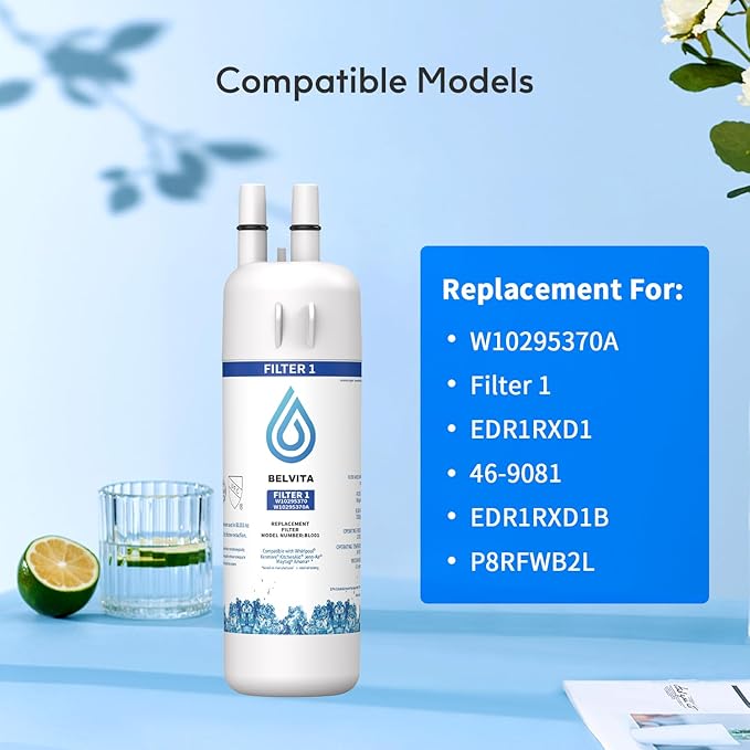 BELVITA Replacement for EDR1RXD1, W10295370A, Filter 1, WHR1RXD1, KAD1RXD1, Compatible with Kenmore 46-9081, 9081, 46-9930, 9930, P4RFWB, P8RFWB2L Refrigerator Water Filter 3 Pack