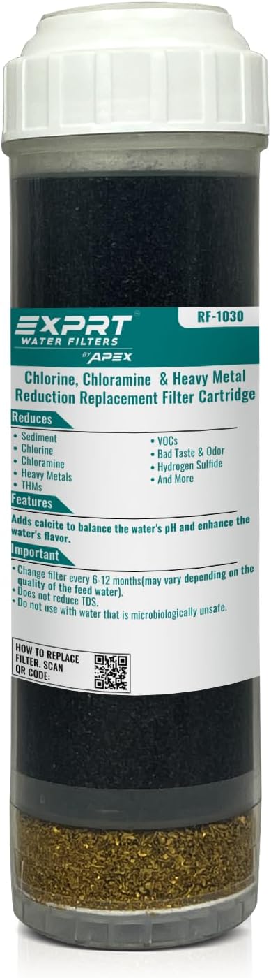 RF-1030 2.5” × 10” Universal Filter Cartridge – KDF-55, Activated Carbon & Calcite Media – Reduces Chlorine, Chemicals, Heavy Metals, Bad Taste & Odor and Improves Taste