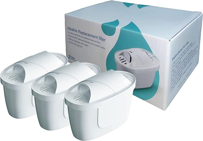 Alkaline Water Pitcher Replacement Cartridge – Universal Filter Element Improve PH, Healthy Drinking Water, 6-Stage Filtration & Hydration System To Purify, (Three Pack)