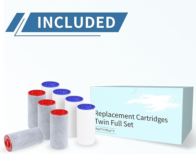 Replacement Filter Set for Weddell Duo - High-efficiency Shower Water Filtration System that Removes Chlorine/PFAS/Contaminants for Better Skin and Hair Health (4R+4B)