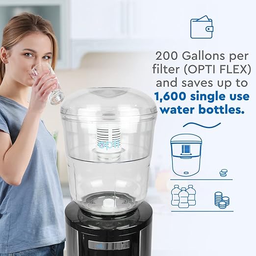 Opti Flex 3 Gallon Alkaline Water Jug Filter for Top Load Dispensers - Removes Contaminants, Increases Alkalinity Up to 9.0