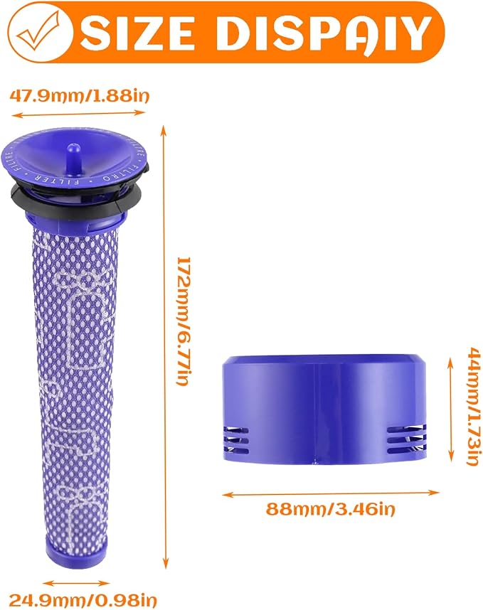 6 Pack Vacuum Filter Replacement Kit for Dy-son V7, V8 Animal and V8 Absolute Cordless Vacuum, 3 Post Filter, 3 Pre Filter, Replaces Part # 965661-01 & 967478-01