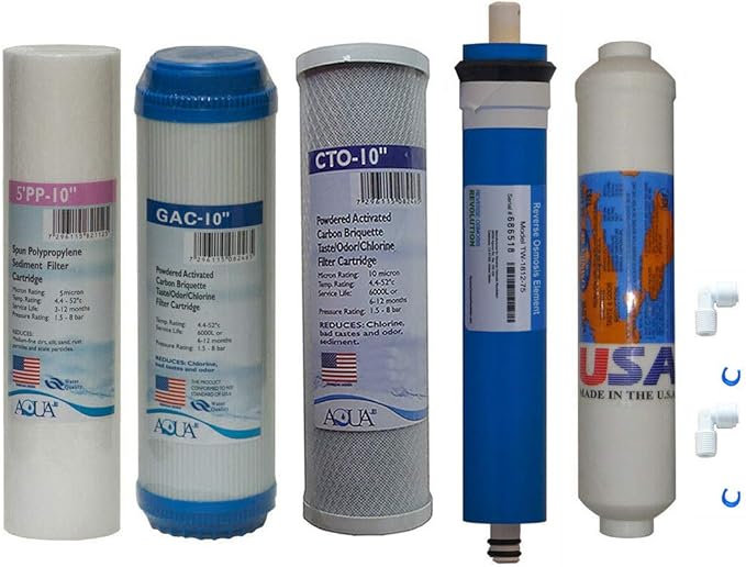 5 stage Reverse Osmosis Replacement Filter set with 75 GPD membrane, inline carbon postfilrer (USA made) and QC fitting