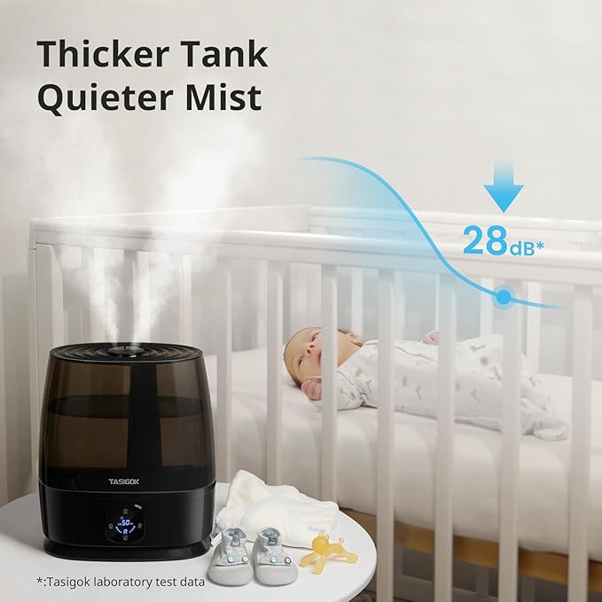 Humidifiers for Bedroom Home, 6L Cool and Warm Mist Air Humidifier for Large Room Baby Nursery, 50H Easy Clean and Top Fill, Quiet with Ultrasonic, Essential Oils, Auto Mode, for House, Black