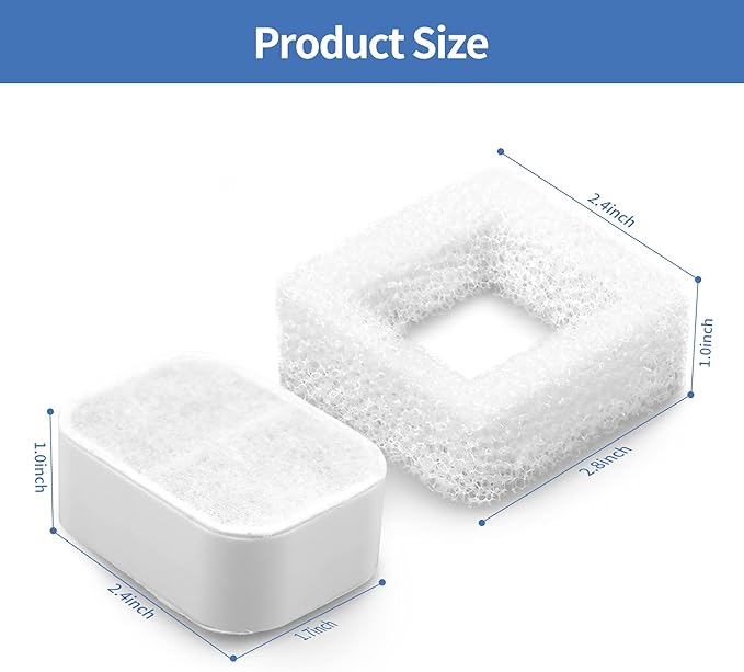 10 Pack Cat Water Fountain Replacement F-ilters, 8 Pack Pet Fountain Replacement F-ilters and 2 Pack Foam Filters for Tritone/Fiumi Ceramic Pet Lotus Ceramic Pet Drinking Fountain